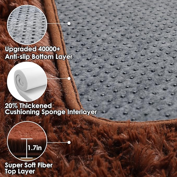 ONASAR Brown 6x9 Area Rugs for Living Room Bedroom, Large Fluffy Bedside Throw Rug, Soft Plush Shaggy Fuzzy Floor Carpet for Nursery Kids Girls Boys Teen Dorm Home Office Decor Aesthetic