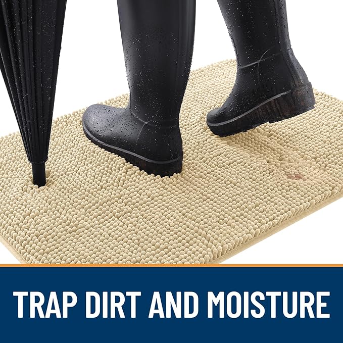 OLANLY Dog Door Mat for Muddy Paws 47x24, Absorbs Moisture and Dirt, Absorbent Non-Slip Washable Doormat, Quick Dry Chenille Mud Mat for Dogs, Entry Indoor Entryway Carpet for Inside Floor, Sand