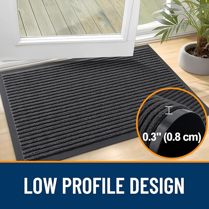 OLANLY Front Door Mat Indoor Outdoor Entrance, Waterproof Heavy Duty Doormat, Fade Resistant, Low Profile, Easy Clean Patio Porch Welcome Floor Mats for Entry, 59x30, Charcoal Grey