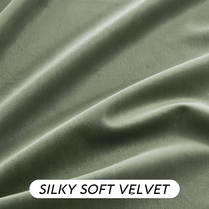 RYB HOME Sage Green Velvet Curtains with Hook Tape, Thermal Insulated Privacy Protect Decorative Drapes for Home Theater, W 52 x L 72 inches, 2 Panels Set