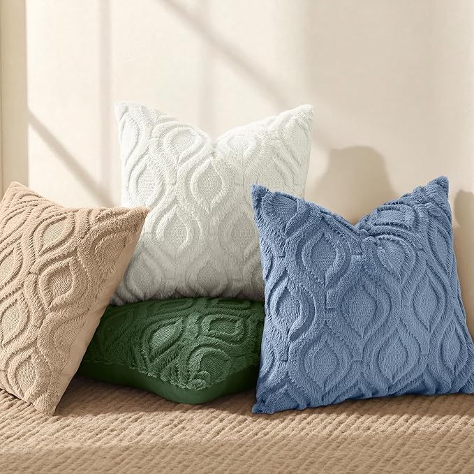 decorUhome Throw Pillow Covers 12x20 Inch Set of 2, Soft Plush Faux Wool Light Khaki Solid Couch Pillow Covers, Accent Farmhouse Neutral Rectangle Pillow Cases for Sofa Bed Living Room