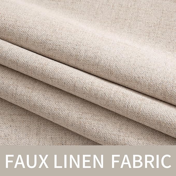 MIULEE 100% Blackout Linen Textured Curtains for Bedroom Solid Thermal Insulated Natural Beige Grommet Room Darkening Curtains & Drapes Luxury Decor for Living Room Nursery 62 x 90 Inch (2 Panels)