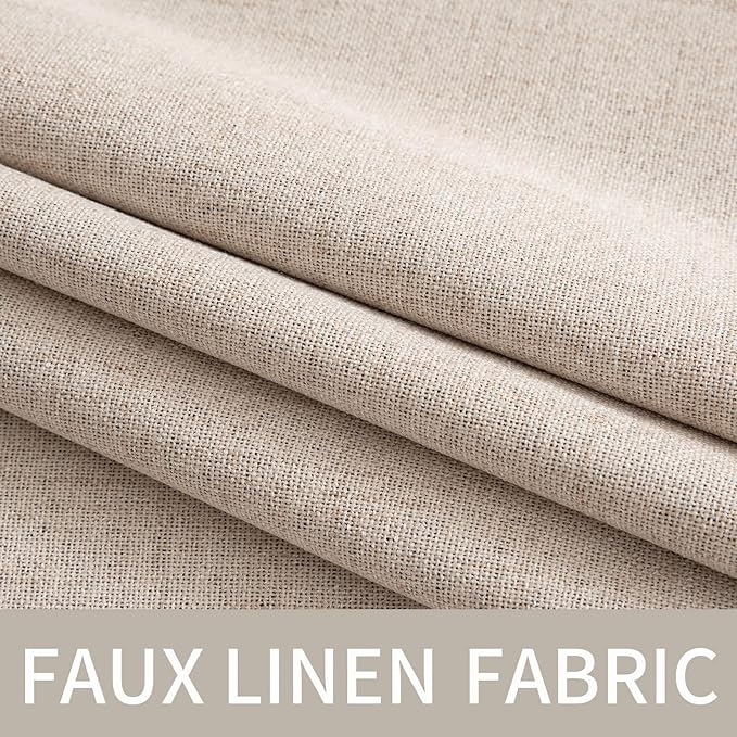 MIULEE 100% Blackout Linen Textured Curtains for Bedroom Solid Thermal Insulated Natural Beige Grommet Room Darkening Curtains & Drapes Luxury Decor for Living Room Nursery 52 x 78 Inch (2 Panels)