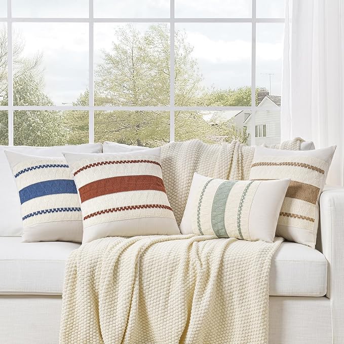 Fancy Homi Set of 1 Sage Green Boho Decorative Throw Pillow Covers 22x22 Inch for Living Room Bedroom Couch Bed Indoors, Rustic Retro Cushion Case 55x55 cm, Bohemian Room Home Decor