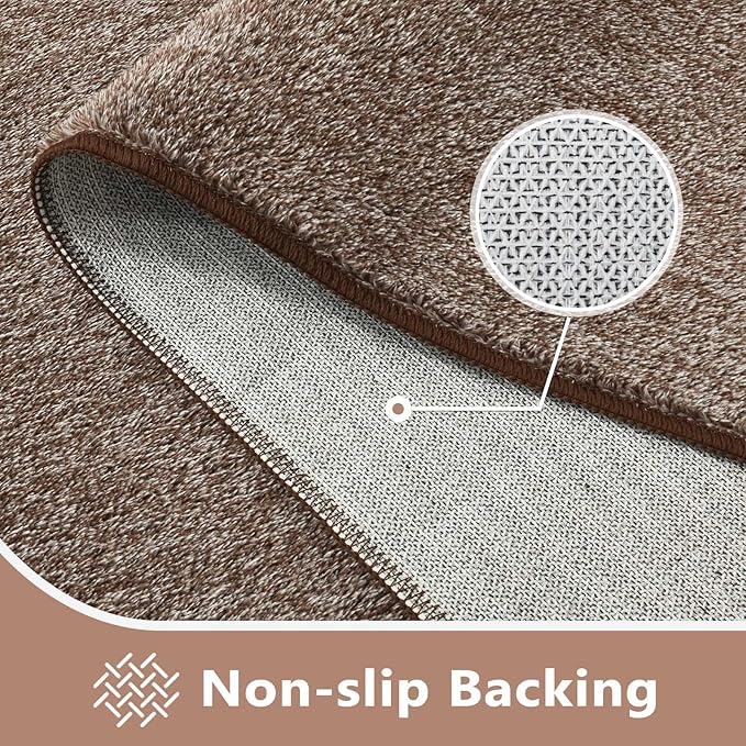 FinRèc 2x6 Washable Runner Rugs for Kitchen Hallway Bedroom, Low Pile Thin Rug Solid Color, Non-Slip Carpet Indoor for Home Decor (Brown)