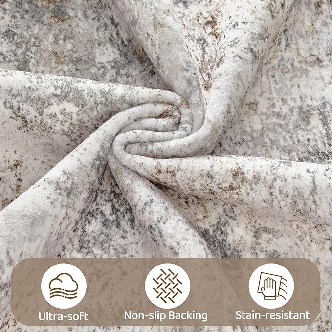 UERMEI 10x14 Area Rug Living Room Rugs - Washable Neutral Modern Abstract Soft Thin Large Rug Indoor Floor No Slip Rug Carpet for Bedroom Under Dining Table Home Office Decor - Brown Grey