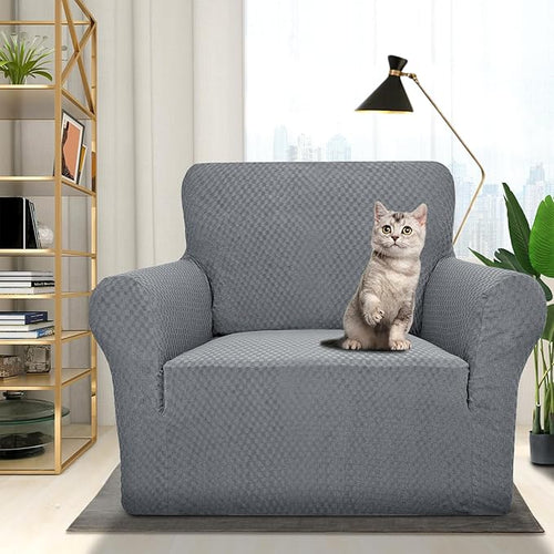 1 Piece Jacquard Chair Slipcovers for Living Room High Stretch Chair Covers with Arms Anti Slip Pets Friendly Couch Sofa Armchair Cover Furniture Protector (Chair, Light Grey)