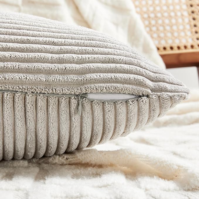 Fancy Homi 2 Packs Neutral Grey Euro Decorative Throw Pillow Covers 28x28 Inch for Couch Bed Sofa, Rustic Farmhouse Boho Home Decor, Soft Corss Corduroy Patchwork Textured Square Cushion Case 71x71 cm