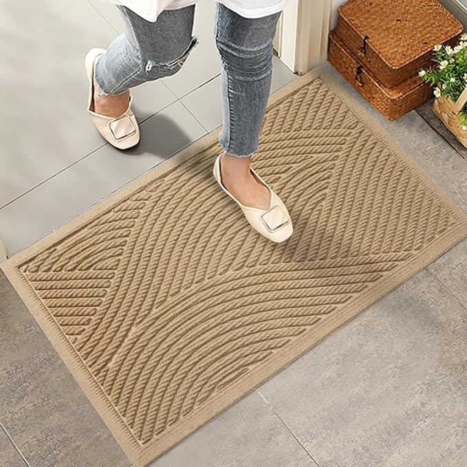 HIYARD Sturdy Front Door Mat, Absorbent Muddy Dirt Resist Welcome Door Mats Outdoor Indoor, Stain and Fade Resistant, Non-Slip Backing Entry Mat Low Profile Doormat for Entryway, 36×24, Beige