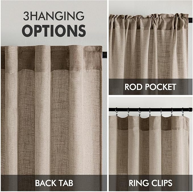 MIULEE Taupe Grey Linen Curtains 45 Inch Length 2 Panels for Bedroom Living Room, Soft Linen Textured Window Drapes Semi Sheer Light Filtering Back Tab Rod Pocket Farmhouse Modern Burlap Look Decor