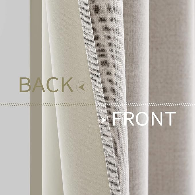 MIULEE 100% Blackout Linen Textured Curtains for Bedroom Solid Thermal Insulated Ivory Grommet Room Darkening Curtains & Drapes Luxury Decor for Living Room Nursery 52 x 92 Inch (2 Panels)
