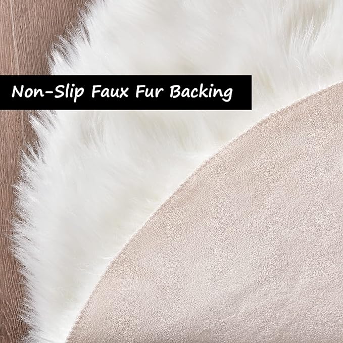 Goolela White Round Area Rug 5ft Fluffy Circle Faux Fur Sheepskin Carpet for Bedroom Living Room Fuzzy Furry Plush Washable