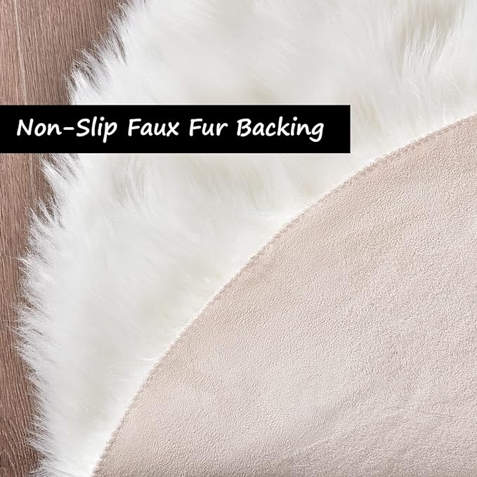 Goolela White Sheepskin Area Rug 5x8 Fluffy Faux Fur Fuzzy Furry Carpet for Bedroom Living Room Shaggy Plush Washable Rectangle