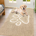 Smiry Dog Door Mat for Muddy Paws, Absorbent Dirt Trapper Non Slip Quick Dry Washable Chenille Mat for Mud Dogs, Entry Rug for Indoor and Outdoor (44x32 Inches, Beige and White)
