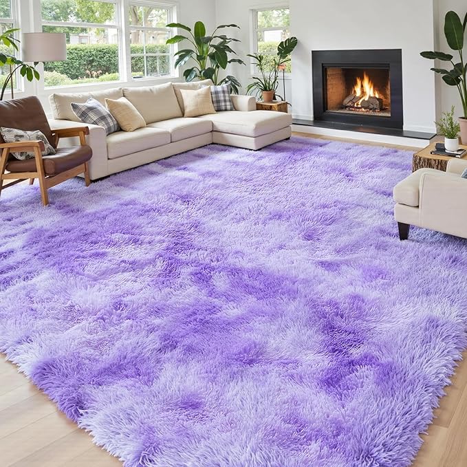 Rugs for Living Room 6x9, Alfombras para Salas Shag Large Plush Soft Area Rug, Shaggy Carpets for Bedroom, Kids Boys Girls Home Decor Aesthetic (Purple Starry, 6x9 Feet)