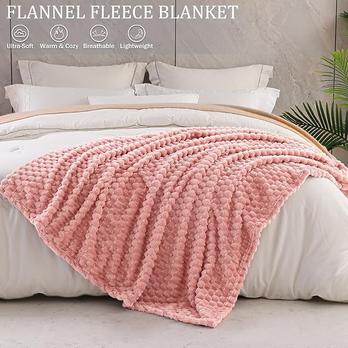 Exclusivo Mezcla Fleece Queen Blanket for Bed, Extra Large Fuzzy Dusty Pink Bed Blankets, Soft Cozy Plush Sofa Throws for All Seasons, 90x90 Inches