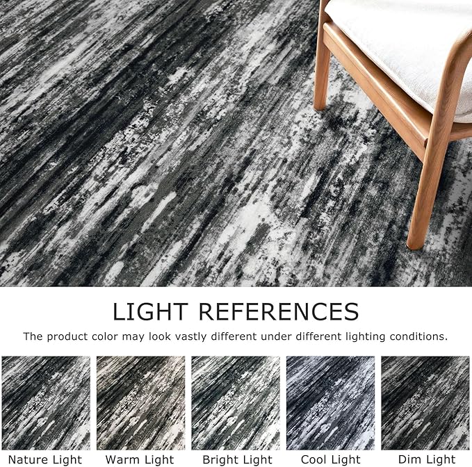 KOZYFLY Modern Abstract Washable Rug Runner 2x7 Hallway Runner Rug Non-Slip Soft Kitchen Runner Rugs, Print Black Grey Striped Carpet Runner for Entryway Bathroom Laundry Room Foyer