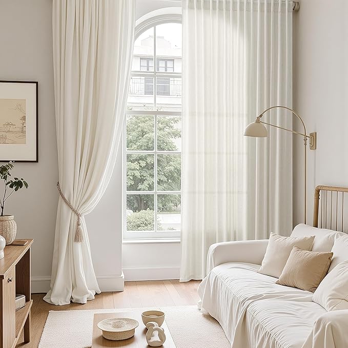 Nanspring Natural Linen Curtains 80 Inch Length for Living Room Country Light Filtering Semi Sheer Curtains Farmhouse Decor Curtain for Bedroom Back Tab and Rod Pocket 52x80, 2 Panels