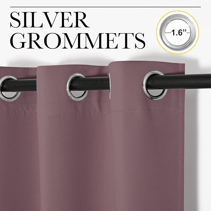 NICETOWN Bedroom Curtain Panels Blackout Draperies, Dry Rose, 1 Pair, 34 by 72-inch, Thermal Insulated Solid Grommet Blackout Curtains/Drapes