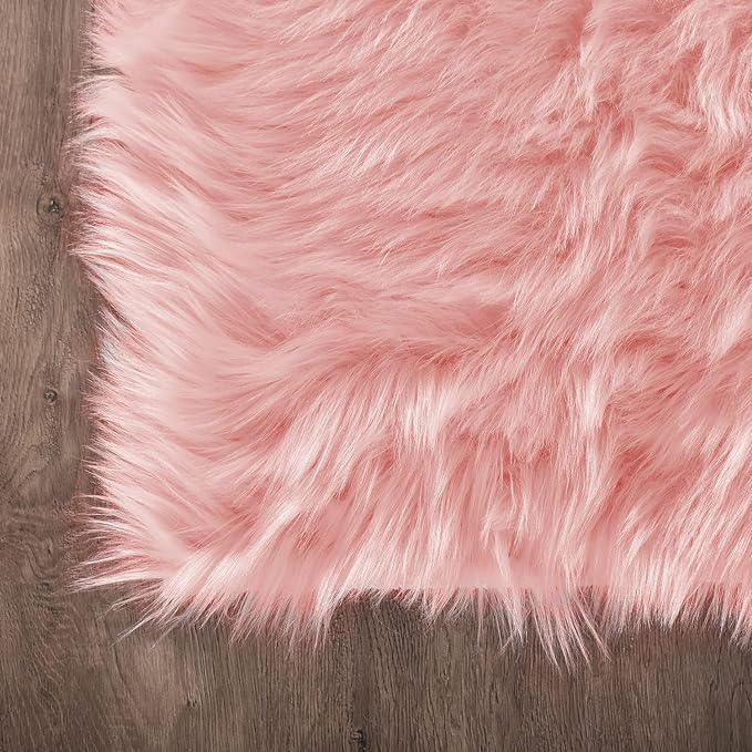 Latepis Pink Rugs for Bedroom Girls Washable Runner 2x6 Faux Fur Rug Soft Furry Rugs Fluffy Throw Sheepskin Rug Cute Room Décor Cushion, Runner