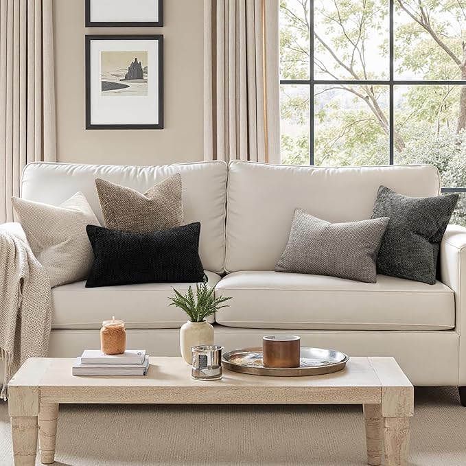 MIULEE Pack of 2 Couch Throw Pillow Covers 18x18 Inch Light Gray Modern Boho Accent Decorative Pillow Covers Soft Chenille Farmhouse Cushion Covers for Home Decor Bed Sofa Living Room