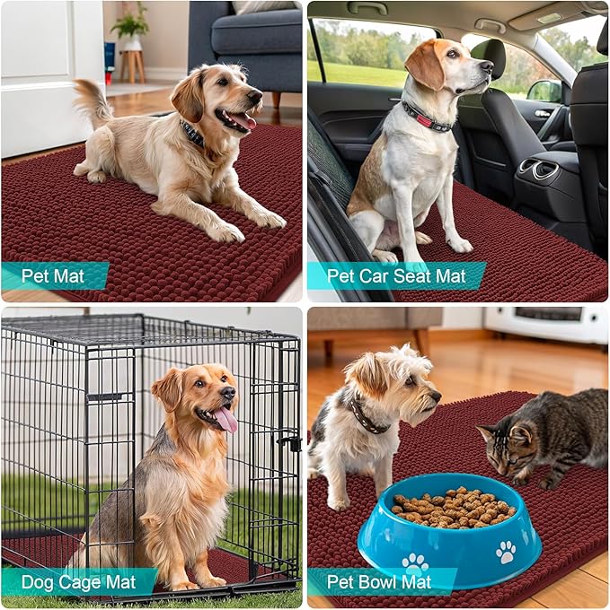 OLANLY Dog Door Mat for Muddy Paws 40x32, Absorbs Moisture and Dirt, Absorbent Non-Slip Washable Doormat, Quick Dry Chenille Mud Mat, Entry Indoor Entryway Carpet for Inside Floor, Caramel Russet