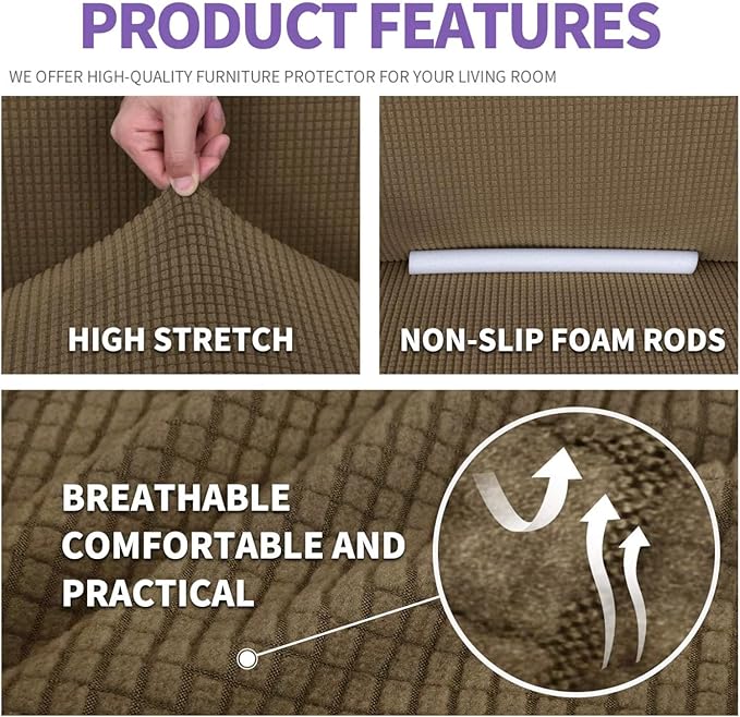 ZNSAYOTX Super Stretch Chair Slipcover Universal Sofa Chair Covers for Living Room Dogs Pet Furniture Protector Spandex Armchair Slipcovers with Anti Slip Foam Sticks (Brown, Chair)