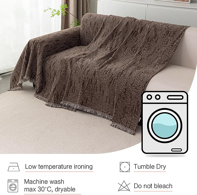 MYSKY HOME Boho Couch Cover Deep Chocolate Sofa Covers Washable, Farmhouse Sofa Slipcover Simple Couch Protector for Dogs Chenille Sectional Couch Covers L Shaped Couch Cushion Covers, 91"x 134"