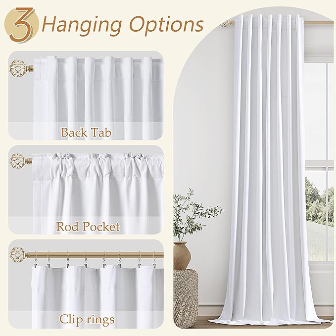 Guken White 100% Blackout Linen Curtains 52 Inch Wide by 140 Inch for Living Room Bedroom Back Tab/Rod Pocket Thermal Insulated Black Out Linen 2 Drapes Room Darkening Window Curtains,52x140