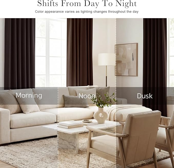 PONY DANCE Blackout Curtains 84 inch Long 2 Panels Burg for Living Room - Window Drapes Home Decoration Polyester Back Tab Light Block Energy Saving Curtain Panels, 52 W by 84 L, Brown, Pack-2