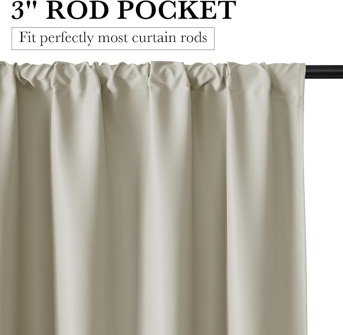 RYB HOME Bedroom Blackout Curtains 80 inches Long, 100% Blackout Thermal Insulated Noise Reducing Curtains for Living Room Nursury, 42 inches Wide by 80 inches Long, Natural