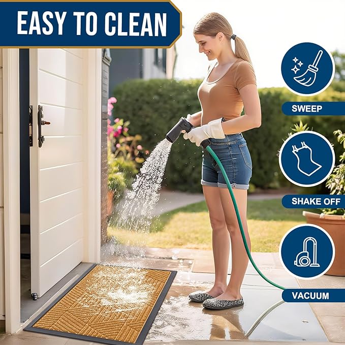 Smiry Front Door Mat Outside Entrance, Heavy Duty Sturdy Natural Rubber Doormat, Trap Dirt and Moisture, Easy Clean Low Profile Mats for Indoor Outdoor Entry, Irregular Triangle (29.5x17, CRM-Yellow)