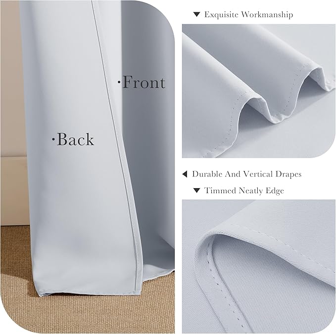 PONY DANCE 60% Light Blocking Curtains 96 inch Long, Room Darkening Curtains for Bedroom, Thermal Insulated Drapes for Living Room Window with Back Tab, 52 x 96 Inch,2 Panels Set, Greyish White
