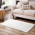Ciicool White Fur Fluffy Rug, 2x4 ft Small Faux Fur Rug for Bedroom, Washable Faux Sheepskin Rugs for Sofa Couch Seat Cushion, Thick Shaggy Furry Rugs Floor Carpets for Bedside Living Room
