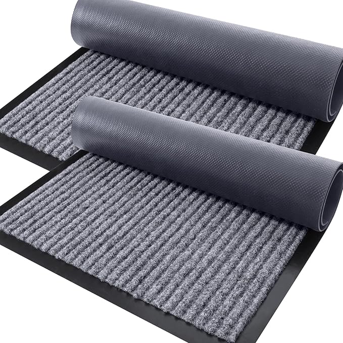 OLANLY Front Door Mat Indoor Outdoor Entrance, 2-Pack 71 x 47 Inch, Waterproof Heavy Duty Doormat, Fade Resistant, Low Profile, Easy Clean Patio Porch Welcome Floor Mats for Entry, Light Gray