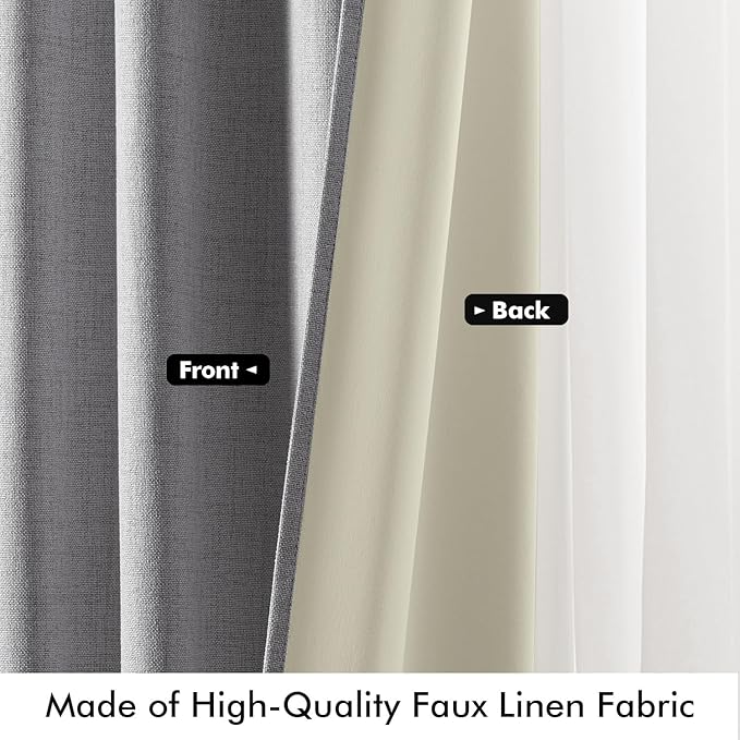 MIULEE 100% Blackout Linen Curtains for Bedroom, Glacier Gray Solid Luxury Decor Thermal Insulation Room Darkening Drapes for Living Room Nursery Back Tab Rod Pocket 42 x 84 Inches, 2 Panels