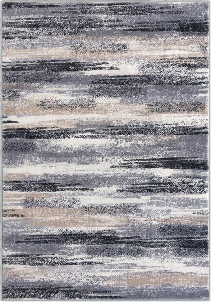 Lansny Modern Abstract 5x7 Machine Washable Area Rug Non-Slip Soft Bedroom Living Romm Rug Grey Black Multi Ultra Thin Print Faux Wool Floor Carpet Throw Rugs for Nursery Playroom Dining Room Indoor