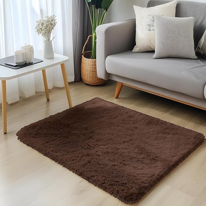 OLANLY 2x2 Machine Washable Small Rug, Soft Fluffy Shaggy Throw Rug for Bedroom, Entryway, Indoor Floor Carpet for Kids, Nursery, Home Decor, Coffee