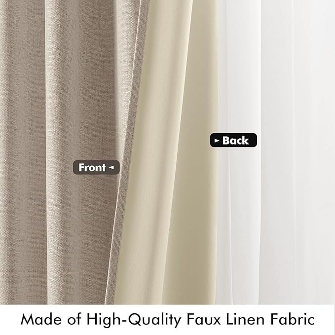 MIULEE 100% Blackout Linen Curtains for Bedroom, Taupe Solid Luxury Decor Thermal Insulation Room Darkening Drapes for Living Room Nursery Back Tab Rod Pocket 42 x 63 Inches, 2 Panels
