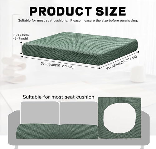 8Pcs Outdoor Cushion Covers, Patio Cushion Covers,Stretch Elastic Slipcovers, Replacement Washable Furniture Protector for Patio Couch,Thick Jacquard Textured Twill Fabric(Matcha Green,Cover Only)