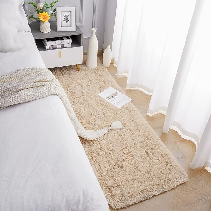 Chicrug Soft Runner Rugs for Bedroom Living Room Plush Fluffy Rug 2x5 Feet, Shag Furry Area Rug Carpet Non Shedding for Nursery Children Kids Girls Room Home Decorative, Camel