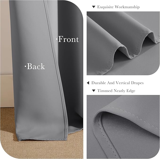 PONY DANCE Bathroom Window Curtains - Back Tab & Rod Pocket Drapes Window Treatments Privacy Protect/Blackout Curtain Panels for Kitchen, 42" W by 30" L, Silver Grey, 2 Pieces