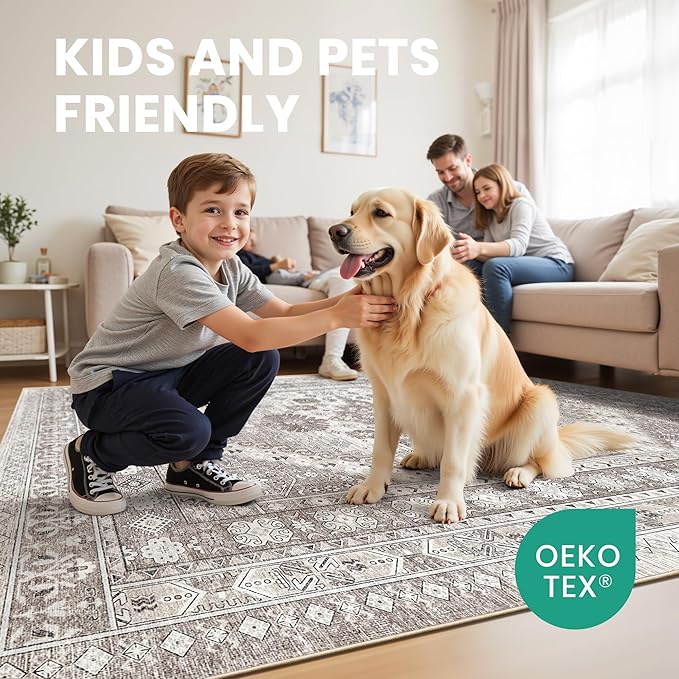 zesthome 10x14 Area Rugs,Stain Resistant Washable Rug,Ultra-Thin Rugs for Living Room,Bedroom,Non-Slip Backing Home Decor Large Area Rug (Brown/Beige,10'x14')