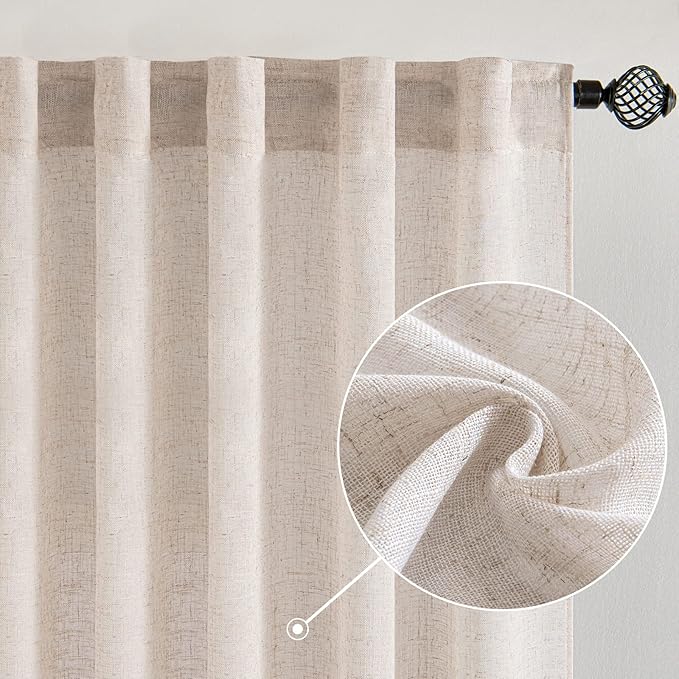 MIULEE Natural White Linen Curtains 84 Inch Length for Bedroom Living Room, Soft Thick Linen Textured Window Drapes Semi Sheer Light Filtering Rod Pocket Back Tab Cream Ivory, 2 Panels, 37x84 Inches