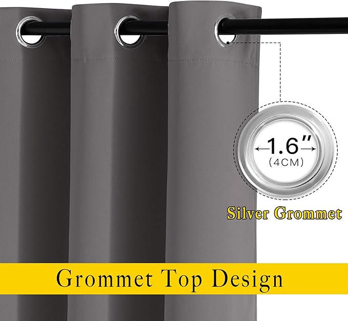 NICETOWN Blackout Cafe Curtains 50 inches Long - Triple Weave Grommet Top Thermal Insulated Light Blocking Panels for Bathroom/Kitchen, Grey, W34 x L50, Set of 2
