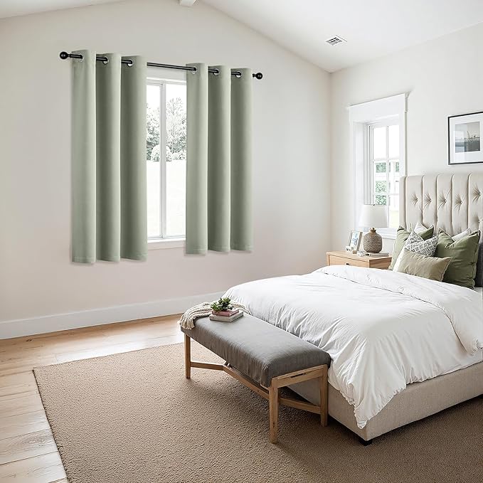 MIULEE Sage Green Blackout Curtains for Bedroom Living Room 63 Inches Long 2 Panels, Thermal Insulated Room Darkening Drapes Solid Grommet Top Noise Reducing Light Green Window Treatments 40x63 Inch