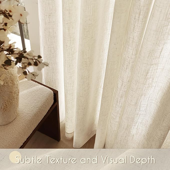 Faux Linen Beige Curtains 98 inches Long for Living Room Rustic Farmhouse Linen Drapes Semi Sheer Burlap Textured Canvas Cloth Curtain Panels Set of 2 Kahki Tan Colored