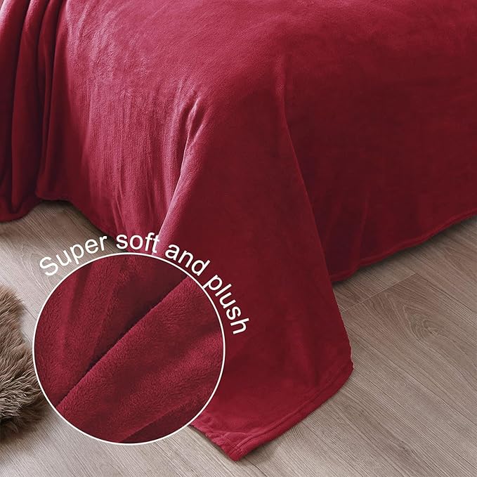 Exclusivo Mezcla Fleece Blanket King Size for Bed, Super Soft and Warm, All Season, Cozy, Plush, Lightweight, 90x104 Inches, Deep Red
