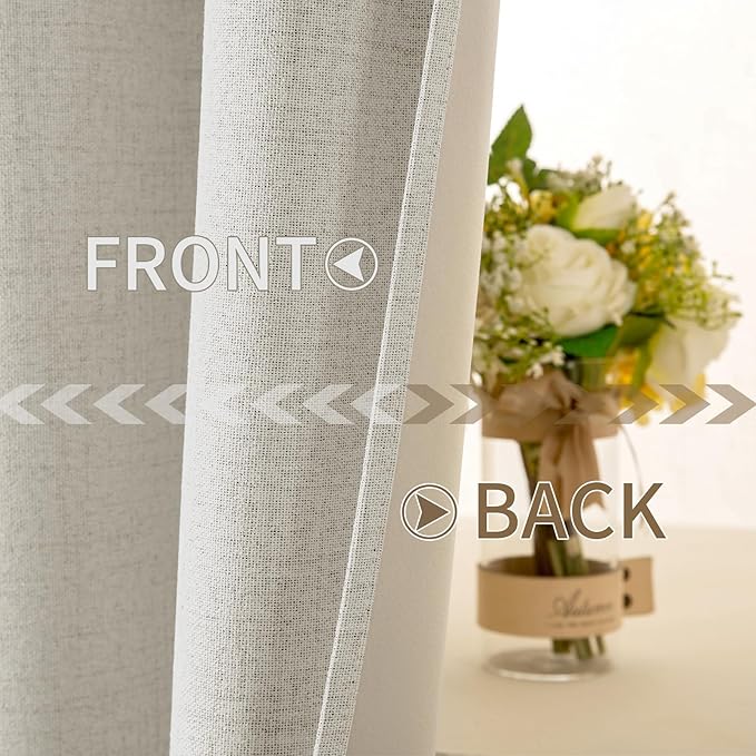 MIULEE Linen Texture Curtains for Bedroom Light Cream 100% Blackout Thermal Insulated Linen Curtains Grommet Room Darkening Drapes for Living Room Nursery 52x63 Inch (2 Panels)