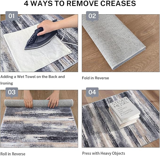 Lansny Modern Abstract 9x12 Large Machine Washable Living Room Rug Non-Slip Soft Bedroom Area Rug Grey Black Multi Ultra Thin Print Faux Wool Carpet Throw Rugs for Nursery Playroom Dining Room Indoor